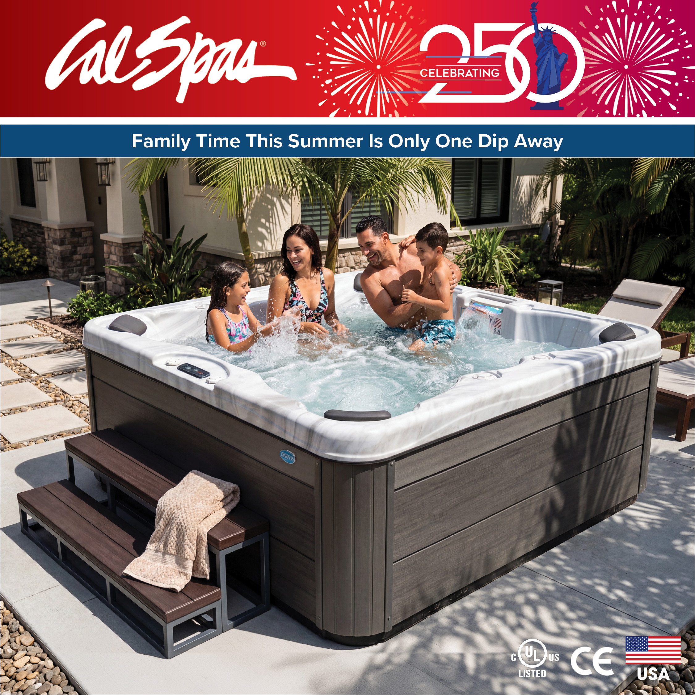 Calspas hot tub being used in a family setting - New Britain